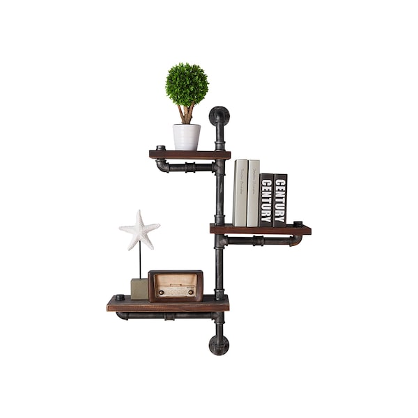 Armen Living 30" Orton Industrial Pine Wood Floating Wall Shelf in Gray and Walnut Finish LCORSH30 - main